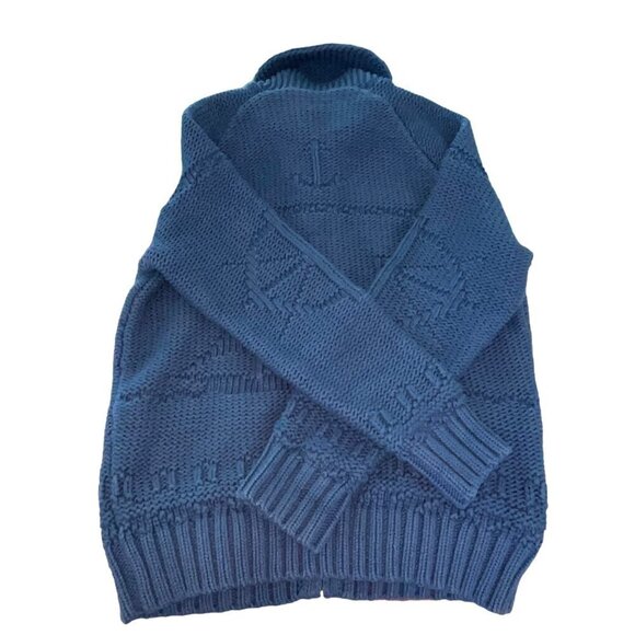 J Crew Mens Sweater Size Medium Blue Nautical Anchor Cowichan Full Zip Pockets - Picture 2 of 8